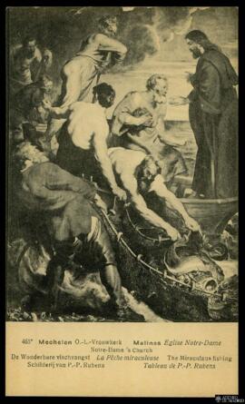 Tarjeta postal de detalle del retablo de Rubens La Pesca Milagrosa del tríptico de la Église Notr...