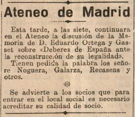 1930-07-08. Continúa la discusión de la Memoria de Eduardo Ortega y Gasset . El Liberal (Madrid)