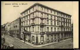 Tarjeta postal de vista exterior del Grand Hôtel & Milan en Milán editada por Petinaroli en l...