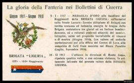 Tarjeta postal policromada de homenaje a la Brigata "Liguria" del 1570-1580 Reggimiento...