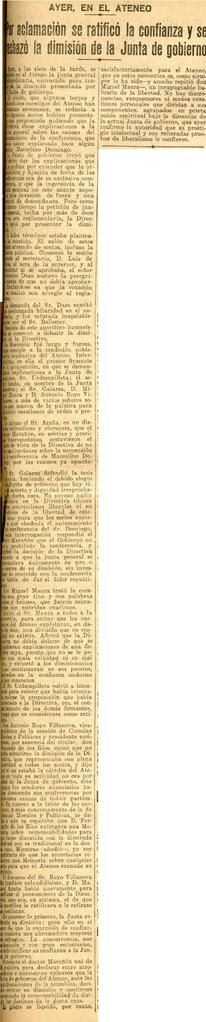1930-05-24. La Junta General rechaza la dimisión de la Junta de Gobierno . El Liberal (Madrid)