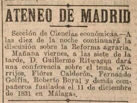 1931-12-10. Conferencia de Guillermo Ritwagen sobre el General Torrijos. Continuación del debate ...
