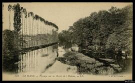 Tarjeta postal de vista del paisaje de las orillas del río Husne en los alrededores de Le Mans ed...