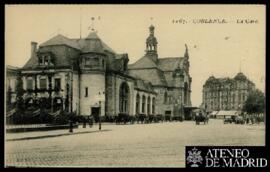 Tarjeta postal de vista exterior de la Estación de tren de Coblenza editada por la Phototypie Mar...