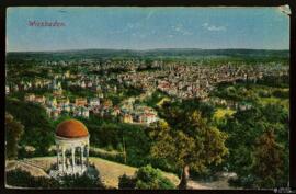 Tarjeta postal a color de vista panorámica de Wiesbaden desde el mirador del Monte de Nerón o Ner...