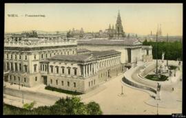 Tarjeta postal a color de vista panorámica de la avenida Franzensring en Viena editada por el Ver...