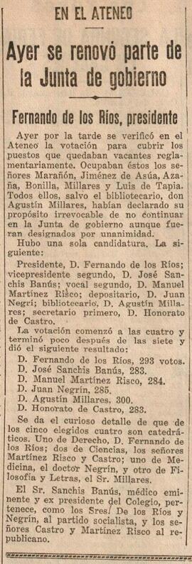 1930-06-01. Resultado de las elecciones a parte de la Junta de Gobierno. El Liberal (Madrid)