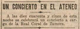 1930-05-30. Anuncio del concierto de la Real Coral Zamorana . El Liberal (Madrid)