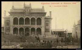 Tarjeta postal de vista exterior del Palacio de Bruselas en la Exposición Universal de Bruselas d...