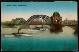 Tarjeta postal a color del Rheinbrücke en Düsseldorf con carta no circulada al verso