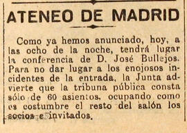1931-06-11. Anuncio de la conferencia de José Bullejos. El liberal (Madrid)
