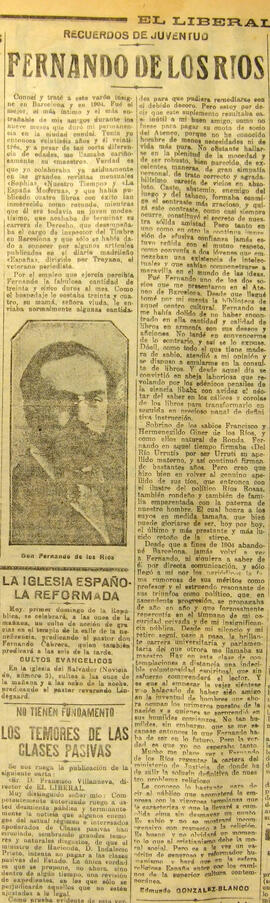 1931-04-19. Artículo sobre Fernando de los Ríos. El Liberal (Madrid)