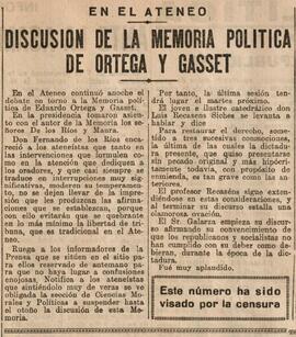 1930-07-09. Extracto de la discusión de la Memoria de Eduardo Ortega y Gasset . El Liberal (Madrid)