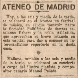 1930-05-11. Festival de música catalana y concierto de Manuel Peñate . El Liberal (Madrid)