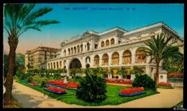 Tarjeta postal a color de vista exterior del Casino Municipal de Menton editada por las Éditions ...