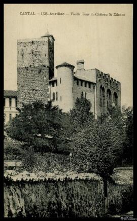 Tarjeta postal de vista panorámica de la Vieille Tour del Castillo de Saint-Étienne en Aurillac e...