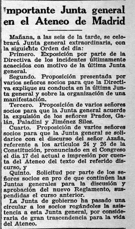 1931-10-23. Convocatoria de Junta General. Ahora (Madrid)