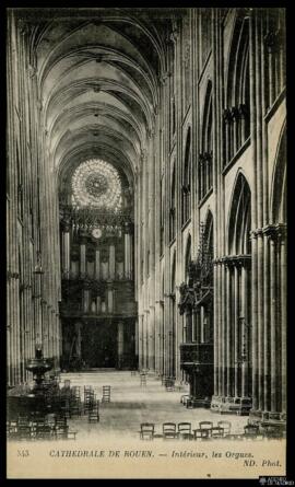 Tarjeta postal de vista interior de la Nave y los órganos de la Catedral de Notre-Dame de Rouan e...