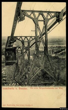 Tarjeta postal del primer teleférico de montaña del mundo, en el distrito de Loschwitz de Dresde ...