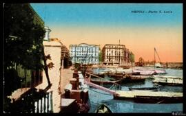 Tarjeta postal a color del Puerto de Santa Lucia de Nápoles