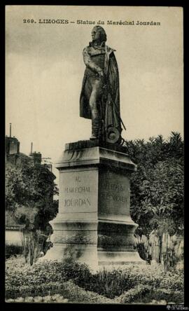 Tarjeta postal de la estatua del Mariscal Jouvdan en Limoges con nota al verso