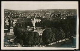 Tarjeta postal de vista panorámica de la Schlossplatz y el Neuem und Altem Schloss en Stuttgart e...