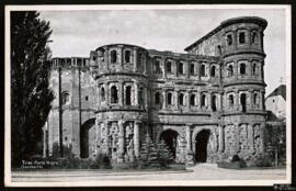 Tarjeta postal circulada de la Porta Nigra de Tréveris editada por el Jacob Kron Kunstverlag remi...