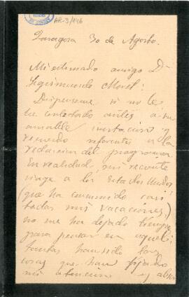 1899-08-30. Carta de Santiago Ramón y Cajal