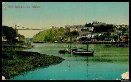 Tarjeta postal circulada de vista panorámica del Puente Colgante de Clifton en Bristol editada po...