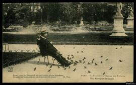 Tarjeta postal de escena costumbrista urbana del encantador de pájaros o Charmeur d’Oisseaux de l...