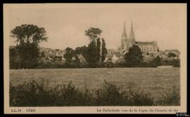 Tarjeta postal de vista panorámica de la Basílica Catedral de Nuestra Señora de Sées desde la lín...