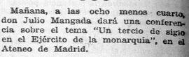 1931-07-12. Anuncio de conferencia de Julio Mangada. Ahora (Madrid)