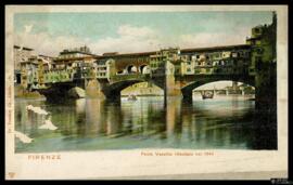 Tarjeta postal a color de vista panorámica del Ponte Vecchio de Florencia editada por Dr. Trenkle...