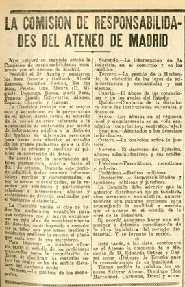 1930-07-15. Segunda reunión de la Comisión de responsabilidades del Ateneo de Madrid . El Liberal...
