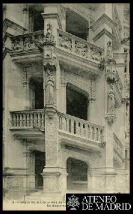 Tarjeta postal de vista exterior de la Escalera de Francisco I en el Castillo de Blois editada po...