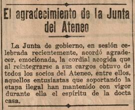 1930-02-17. La Junta de Gobierno agradece a los socios su cordial acogida. El Liberal (Madrid)