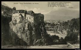 Tarjeta postal de vista panorámica del Castillo de Runkelstein en Bolzano con versos de Joseph Vi...