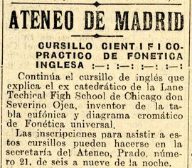 1931-11-25. Cursillo científico-práctico de fonética inglesa. El Liberal (Madrid)