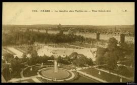 Tarjeta postal de vista general del Jardín de las Tullerías de París editada por C. Malcuit