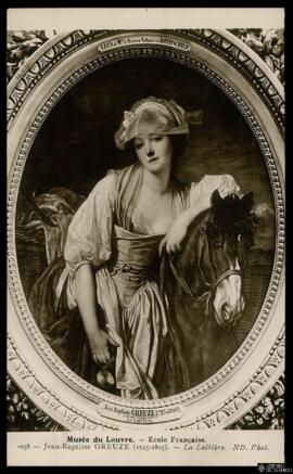 Tarjeta postal de reproducción de la obra de Jean-Baptiste Greuze La Latière editada por los Neur...