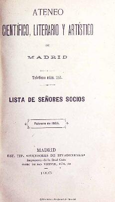 Lista de señores socios del Ateneo Científico, Literario y Artístico de Madrid en febrero de 1905