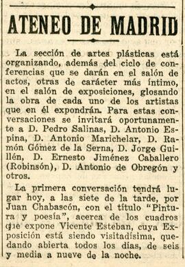 1931-10-22. Conferencias de la Sección de Artes Plásticas. El Liberal (Madrid)