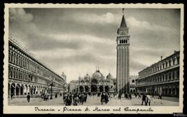 Tarjeta postal de la Plaza de San Marcos y el Campanile de la Basílica de San Marcos de Venecia e...