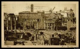 Tarjeta postal de las ruinas del Foro Romano de Roma editada por S. A. F. y remitida a Mrs. G. E....