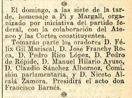 1931-11-27. Anuncio del homenaje a Pi y Margall. El Liberal (Madrid)