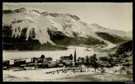 Tarjeta postal de vista panorámica de Sankt-Moritz editada por Photoglob-Wehrli en Zúrich