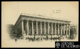 Tarjeta postal de vista exterior del Palacio Brongniart o Palacio de la Bolsa de París