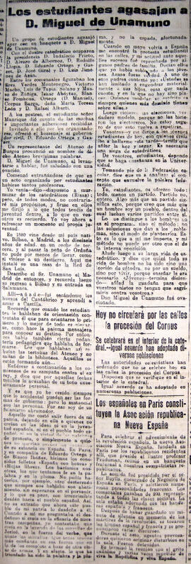 1931-06-04. Los estudiantes agasajan a Miguel de Unamuno. El Liberal (Madrid)