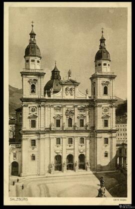 Tarjeta postal de vista exterior de la fachada principal de la Catedral de Salzburgo editada por ...