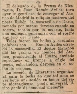 1930-04-10. Entrega al Ateneo de una mascarilla del poeta Rubén Darío. El Liberal (Madrid)